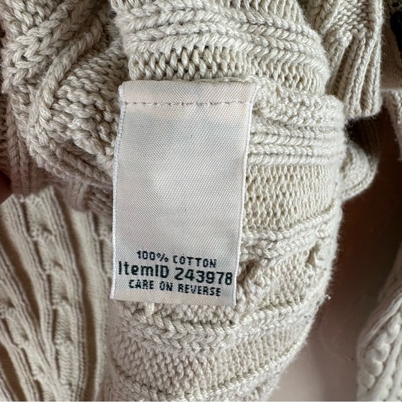 L.L. Bean Cream Tan Cowl Neck Cable Knit Cardigan Sweater Full Zip Women’s Large - Picture 9 of 10